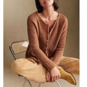 Sezane Gaspard Designer Quiet Luxury Sweater Cardigan Camel Size XS